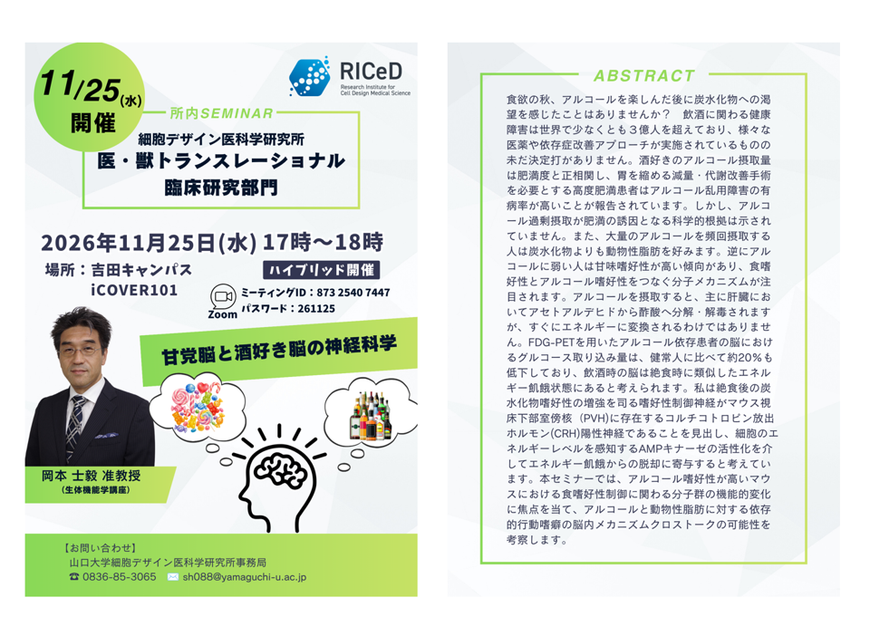 ＊ご案内＊11/25（水）所内セミナーを開催します